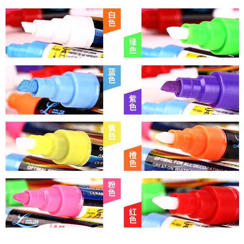 8pcs/set 6mm Liquid Chalk Markers for School Art Painting 8 Colors Round&ampChisel Tip | Канцтовары для офиса и дома
