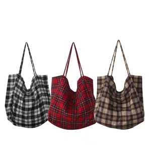 Простая шерстяная клетчатая Эко сумка-тоут YILE CY0834, коричневая, красная