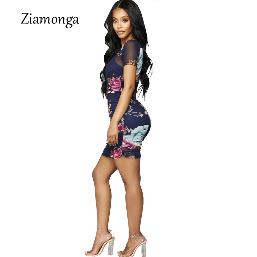 Ziamonga печати Сексуальная Bodycon Платье Для женщин осень o-образным вырезом короткий