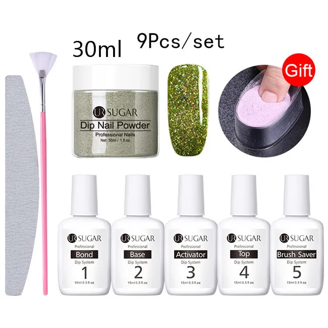 30ml Set 11 Ur Sugar 9 шт./компл. голографическая погружения порошки для ногтей Цвет для УФ гель лак для ногтей, Системы комплект сушке без лампы для лечения французский ногтей "сделай сам" - Цвет: 30ml Set 11