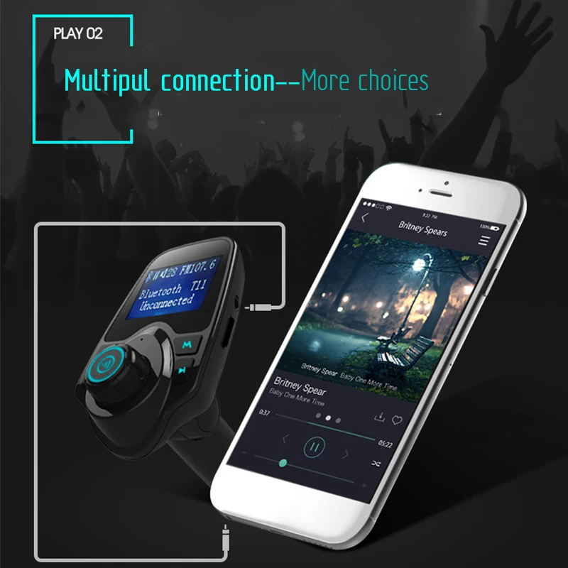 Bluetooth 3,0, беспроводной Автомобильный Mp3 AUX аудио плеер, автомобильный комплект громкой связи, FM передатчик blutooth, A2DP, 5 В, 2.1A, USB зарядное устройство, ЖК-дисплей