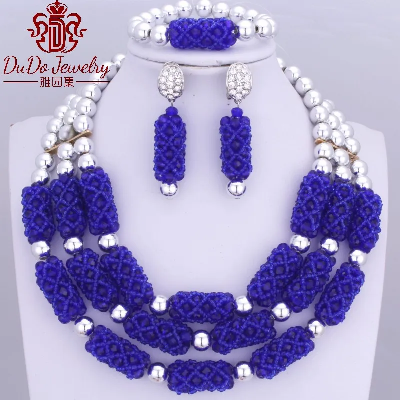 2017 Великолепный Королевский Синий Серебряный Африканский нигерийский ювелирный