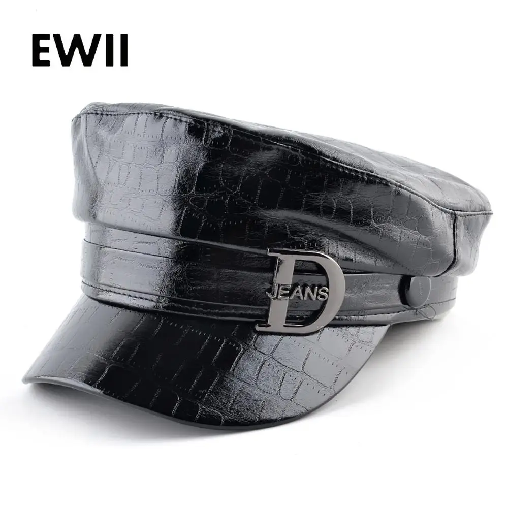 Кепки в стиле милитари из искусственной кожи женский зимний плоский берет