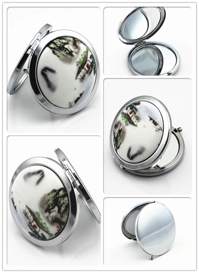 100 шт./лот настоящее голубое и белое керамическое складное зеркало двустороннее