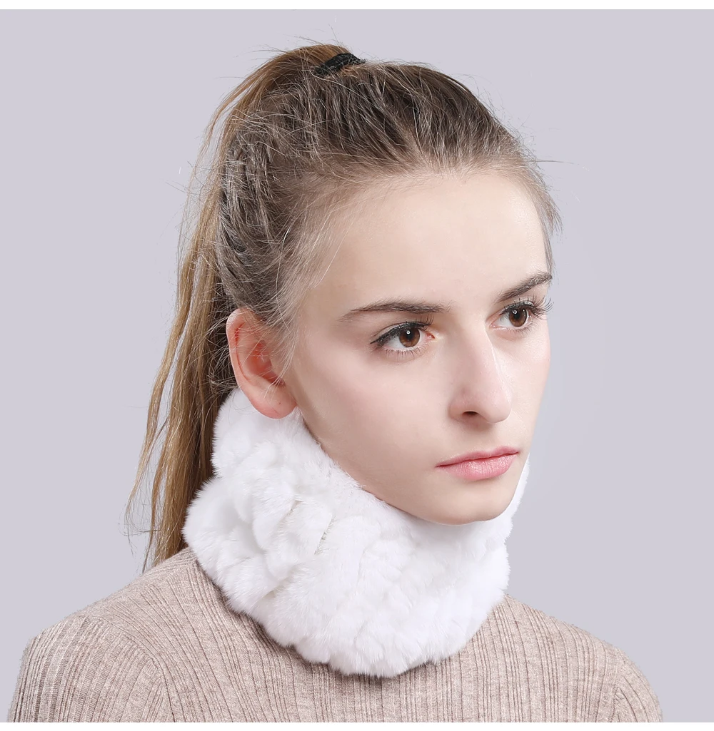 Women Real Fur Handmade Stretch Fur Scarf Knit Genuine Rex Rabbit Fur Headbands Girls Natural Fur Ring Cowl Snood Scarves Winter