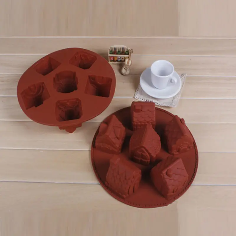 Семья fondant Торт украшения 6 отверстий Рождественский замок силиконовые формы для