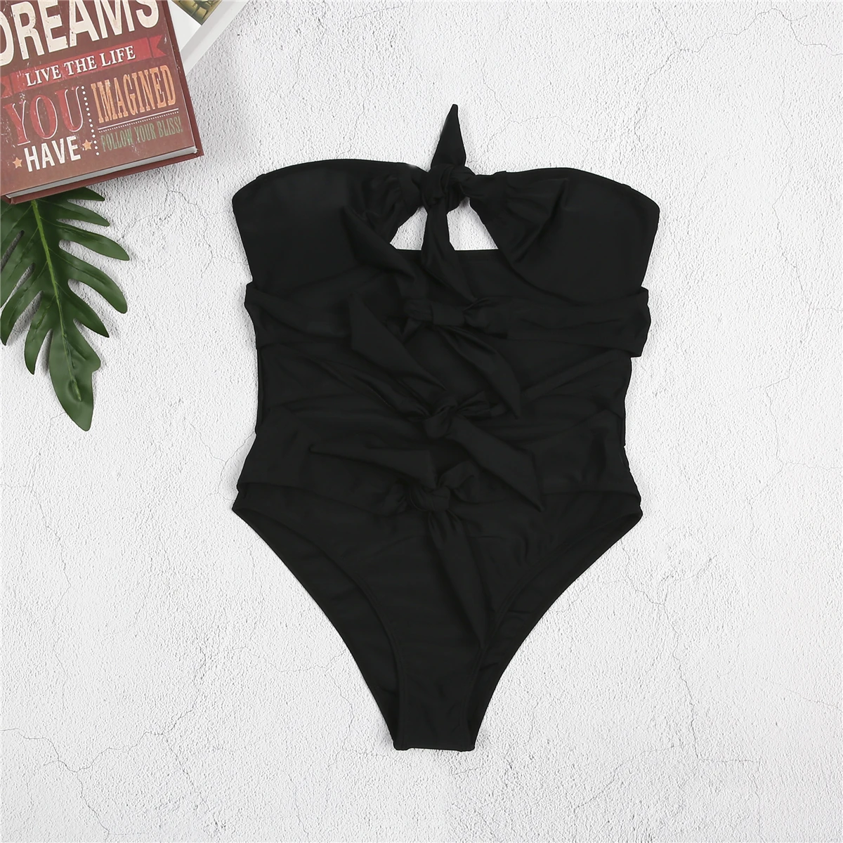 Соблазнительный женский купальник новинка 2018 цельный однотонный бандажный