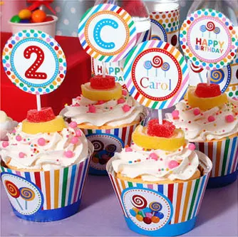 Cupcake top-wrapper Candyland день рождения конфеты украшения для кексов Девушка День рождения украшения Дети конфеты вечерние украшения для баннеров - Цвет: Cupcake top-wrapper