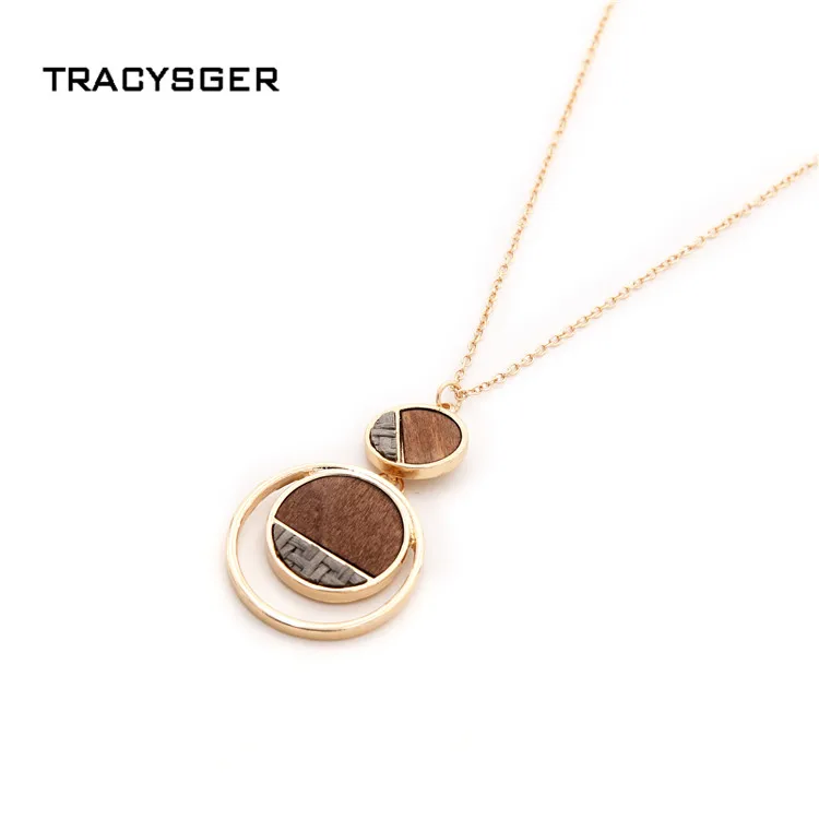 AL-N84254 /TRACYSGER/ simple style lady geometric round combination pendant wood necklace | Украшения и аксессуары