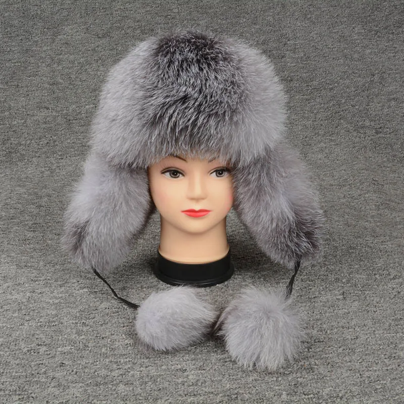Silver Fox Jancoco Max, шапки-бомберы из натурального Лисьего меха, зимние толстые теплые шапки, Женские ушанки, Непродуваемые шапки S7147 - Цвет: Silver Fox