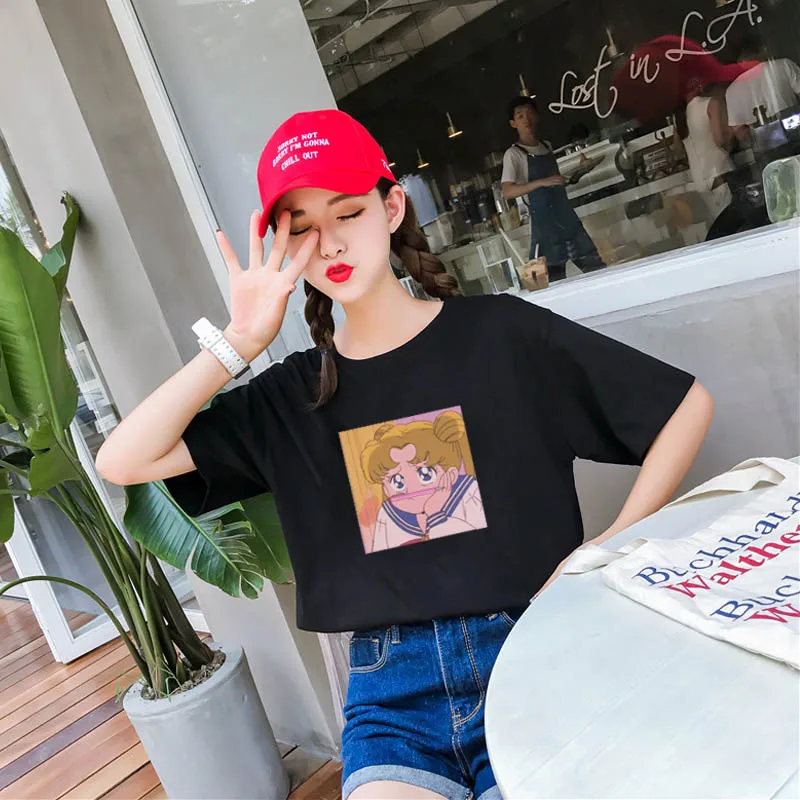 Летняя женская модная Повседневная Блузка ulzzang с мультяшными буквами и моряком