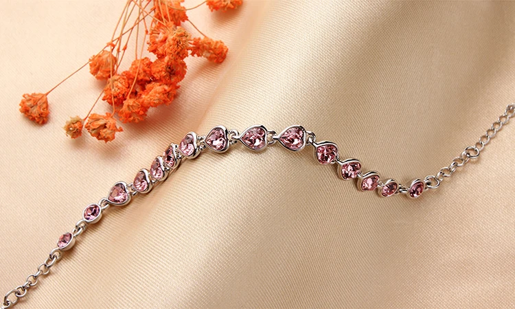 BeBella/браслет с розовым сердцем и кристаллами Swarovski модные ювелирные изделия для