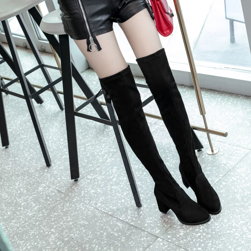 2019 г. Новые высокие сапоги осень-зима модные с острым носком на высоком каблуке