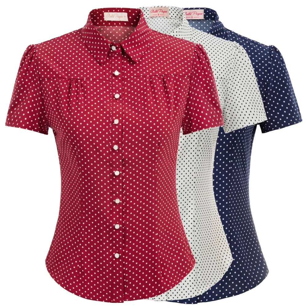 Belle Poque Плюс Размер Женская винтажная блузка короткий рукав воротник изогнутый