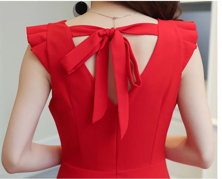 

2019 new popular big red dress waist slimming temperament small sexy one shoulder summer women's dress A161