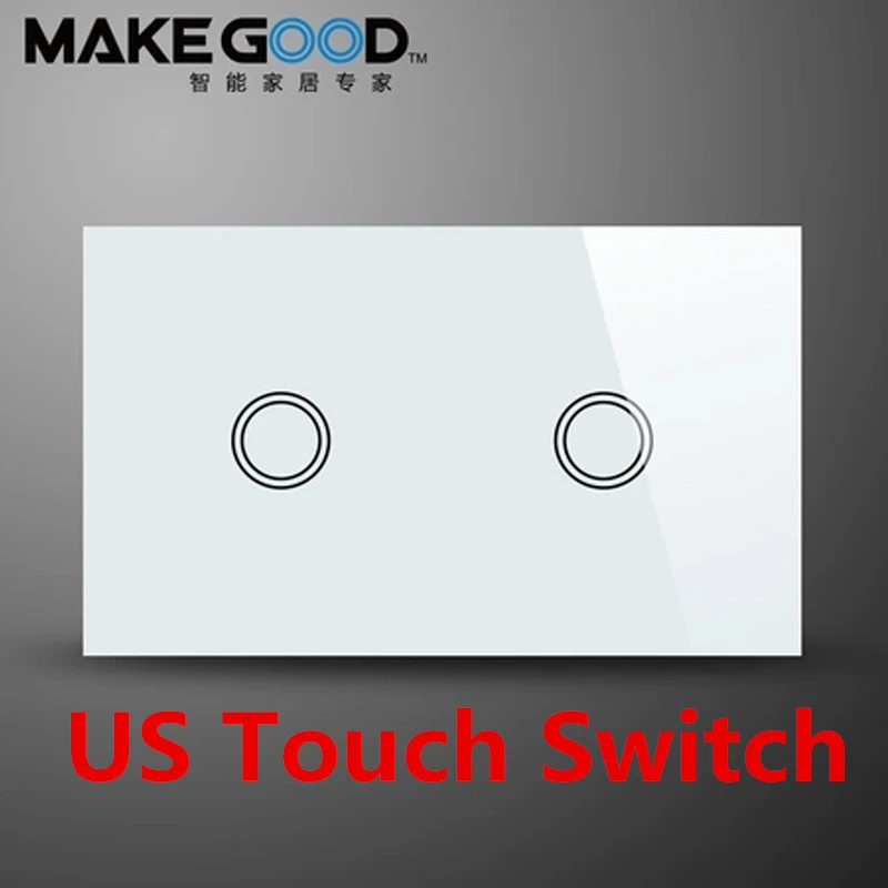 MakeGood US стандартный сенсорный настенный выключатель 2 банды 1 способ черный и