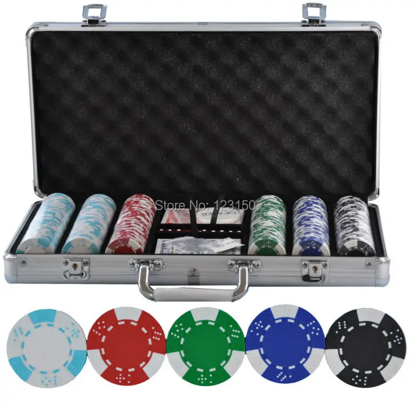 

PK-5002 300 светодиодные чипы с Чехол, глина, 14g фишки для покера вставка из металла, пять цветов