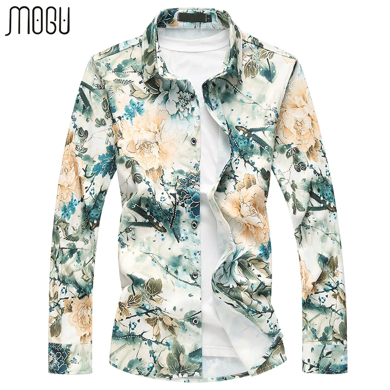 Мужская Повседневная рубашка MOGU повседневная приталенная с цветочным принтом