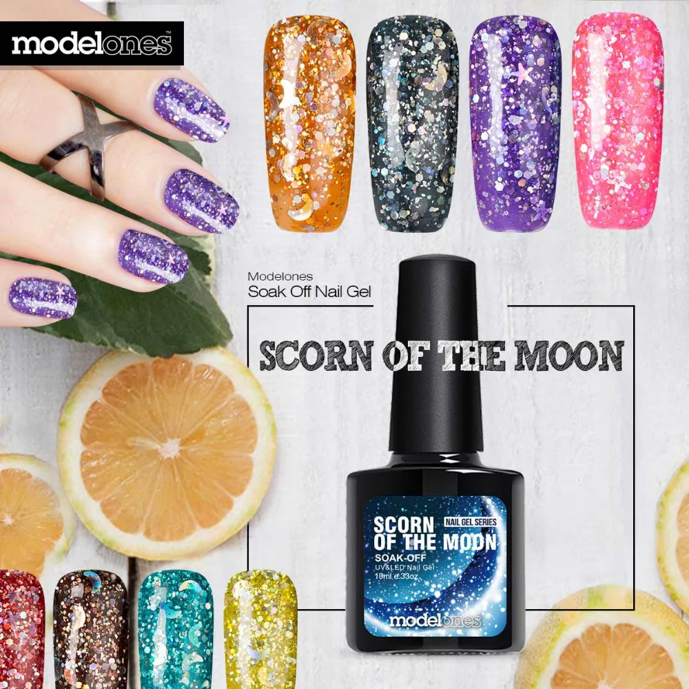 3d гель лак Modelones с алмазным блеском черный цвет УФ лампа Гель для ногтей блестками