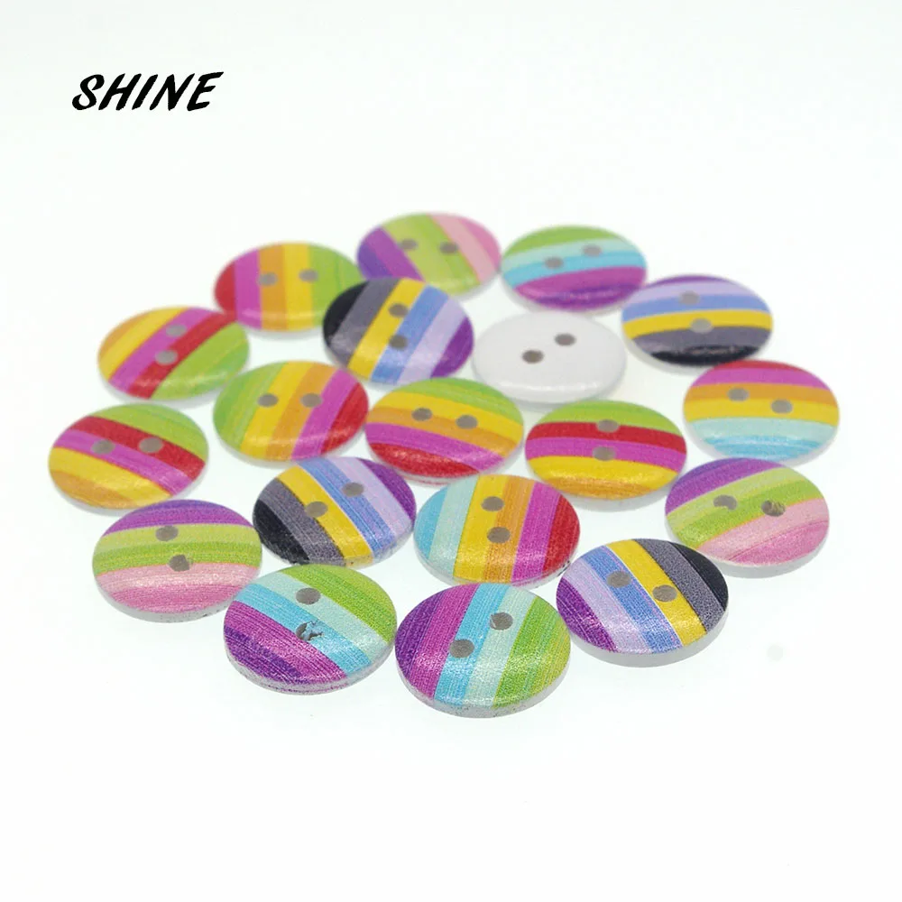 Круглые деревянные пуговицы SHINE Brand 50 шт./лот разноцветные полоски 15 мм случайный