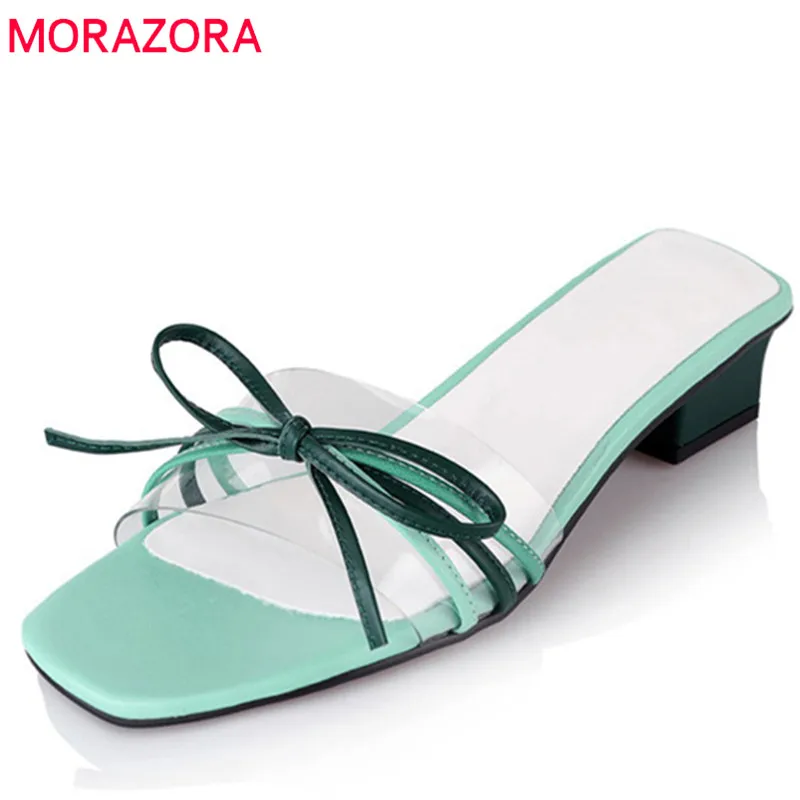MORAZORA/Новинка 2019 года модные стильные женские босоножки шлепанцы с бантом Летняя