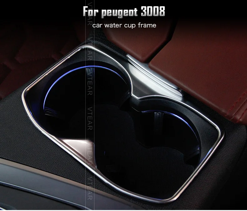 Vtear для peugeot 3008/GT 5008/GT интерьерные хромированные аксессуары подстаканник накладка рамка из нержавеющей стали украшение