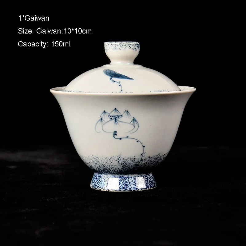 150 мл Цзиндэчжэнь синий и белый фарфор Лотос Gaiwan винтажный чайный набор кунг-фу Мастер чашка чая, Кружка чайник и блюдце чайник - Цвет: Gaiwan A