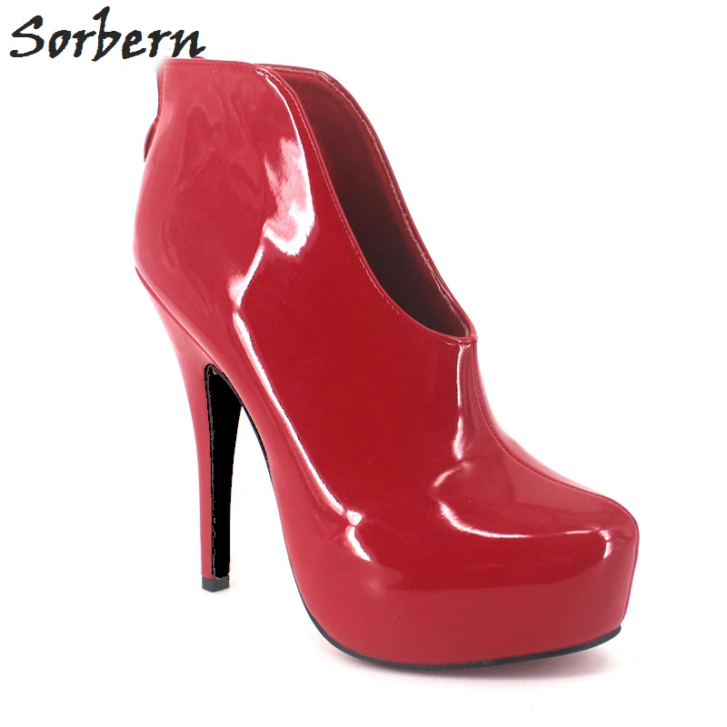 

Sorbern Sexy Ankle Boots Woman Slip-On 15CM High Heel Pointed Toe 4CM Platform And Zipper Boots Woman Fashion Shoes