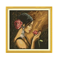 joy sunday 11ct 14ct clear print cloth diy material needlework rose maiden sexy embroidery cross stitch kit small size