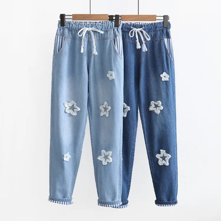 Джинсы женские студенческие свободные Осенние|jeans female|jeans fashionpatch jeans |