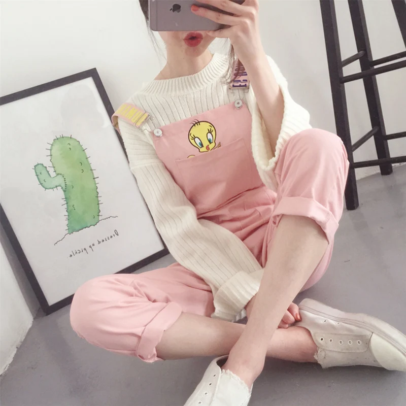 Новые модные женские комбинезоны Kawaii С мультяшным принтом, женский комбинезон с карманами, женский комбинезон ярких цветов, студенческий стиль, женские комбинезоны