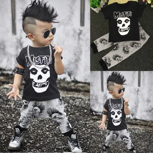 MISFITS Toddler Baby Boys Kids Skeleton Print Short Sleeve T-Shirt Tops Long Pants 2017 New Summer Clothes Outfits Gentleman Set | Детская