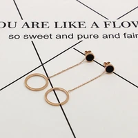 fashion jewelryblack hollow round cake circle stud earrings tassel titanium steel rose gold earrings for female
