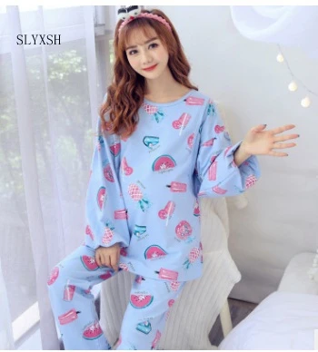 

Cotton Pregnant Woman Pajamas Maternal Confinement Postpartum Go Out Nurse Clothes Home Furnishing wear long Sleeve sleepwear