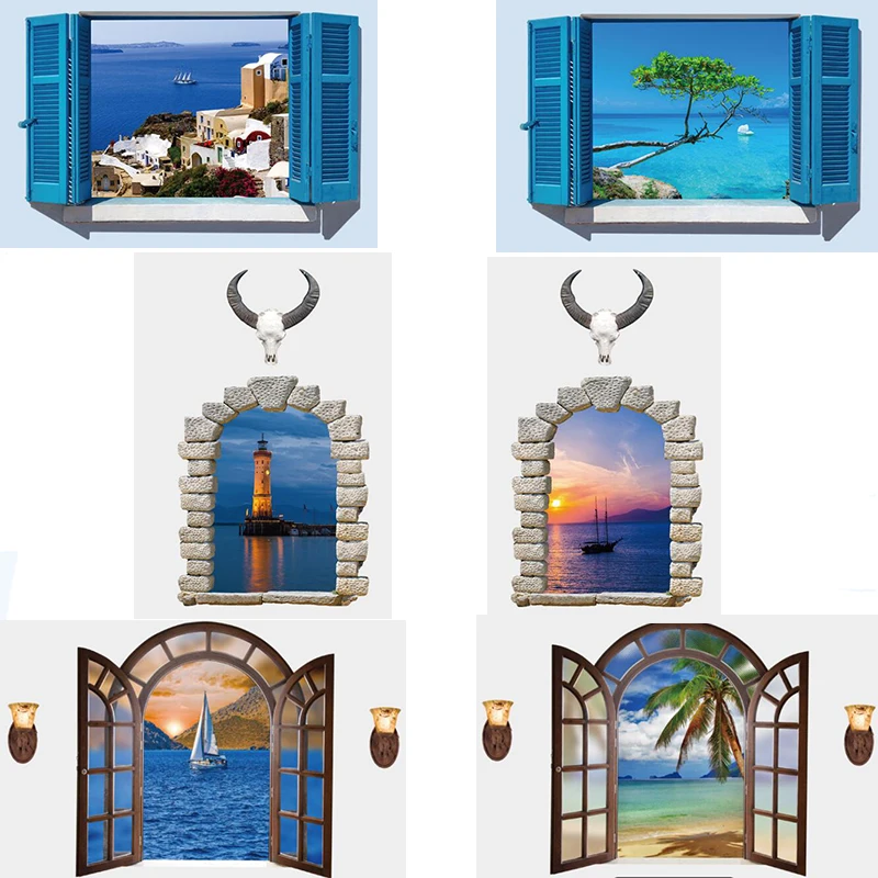 6 стилей совершенно новый 3D морской пейзаж на окна большая настенная наклейка