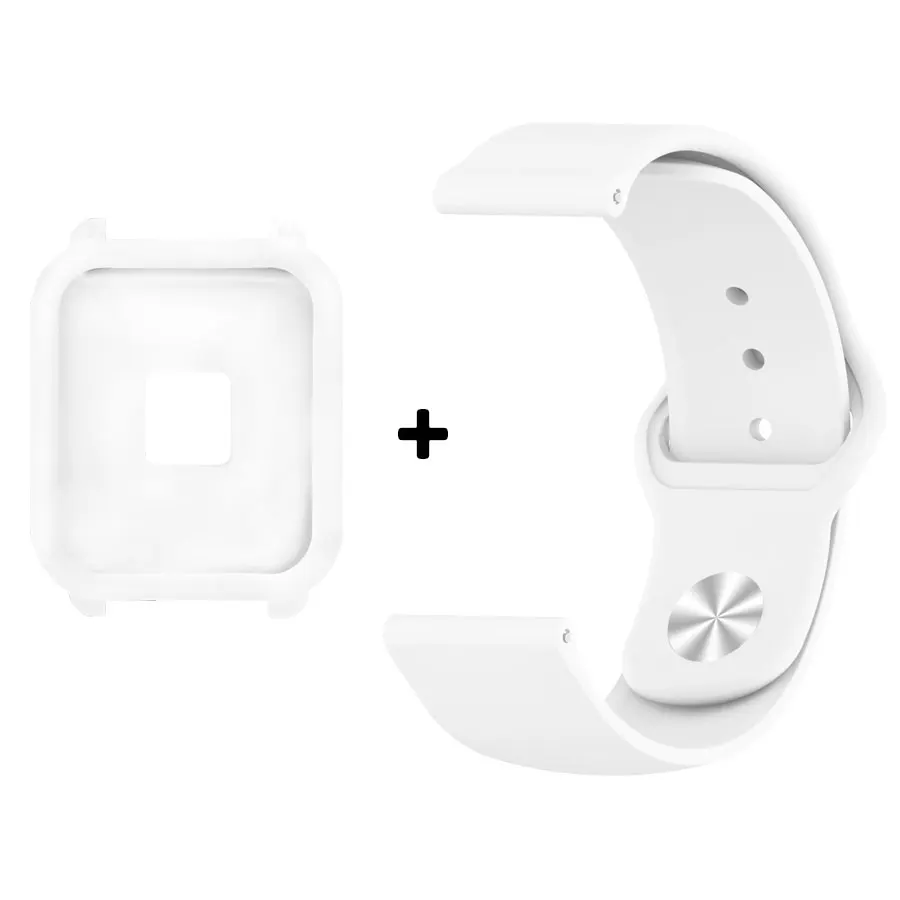 White With Case 20 мм браслеты для Xiaomi Amazfit Bip Молодежные часы мягкий силиконовый ремешок для часов Amazfit Bip браслет ремень - Цвет ремешка: White With Case