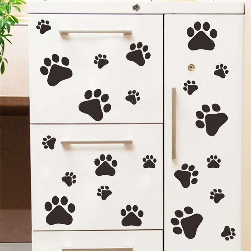 

funny Dog Cat Paw Print poster for kids room home decal Wall Stickers DIY cabinet door Food Dish Kitchen Bowl Car sticker decor