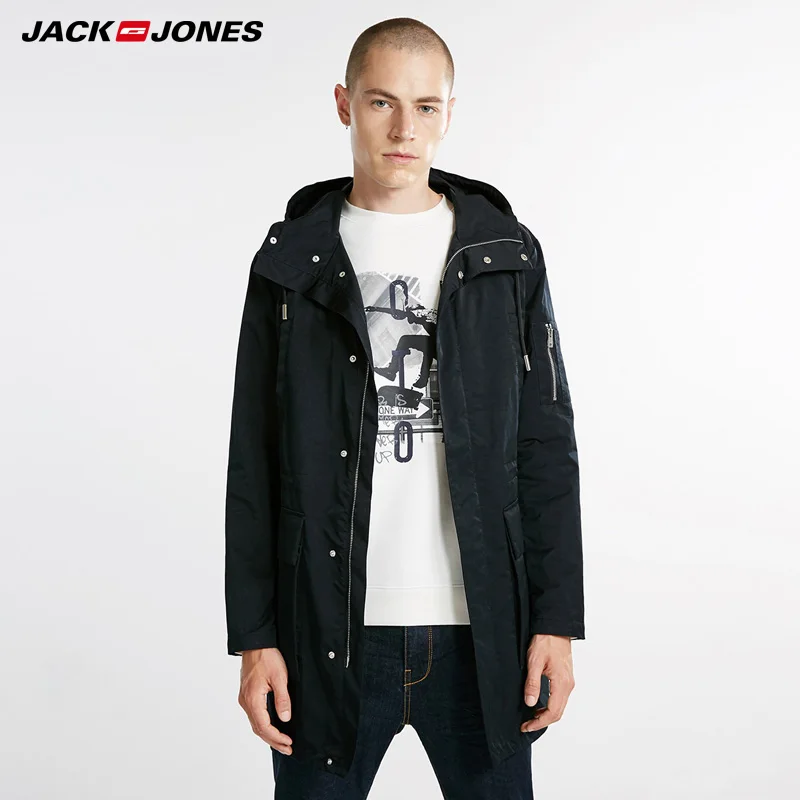 JackJones/осенне зимняя мужская двусторонняя длинная куртка с капюшоном хлопковая