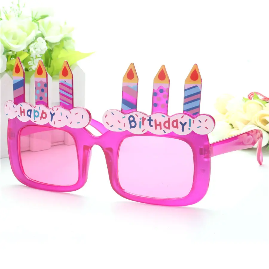 Смешно Фиолетовый торт ко дню рождения Свечи с днем Реквизит Очки Новый костюм