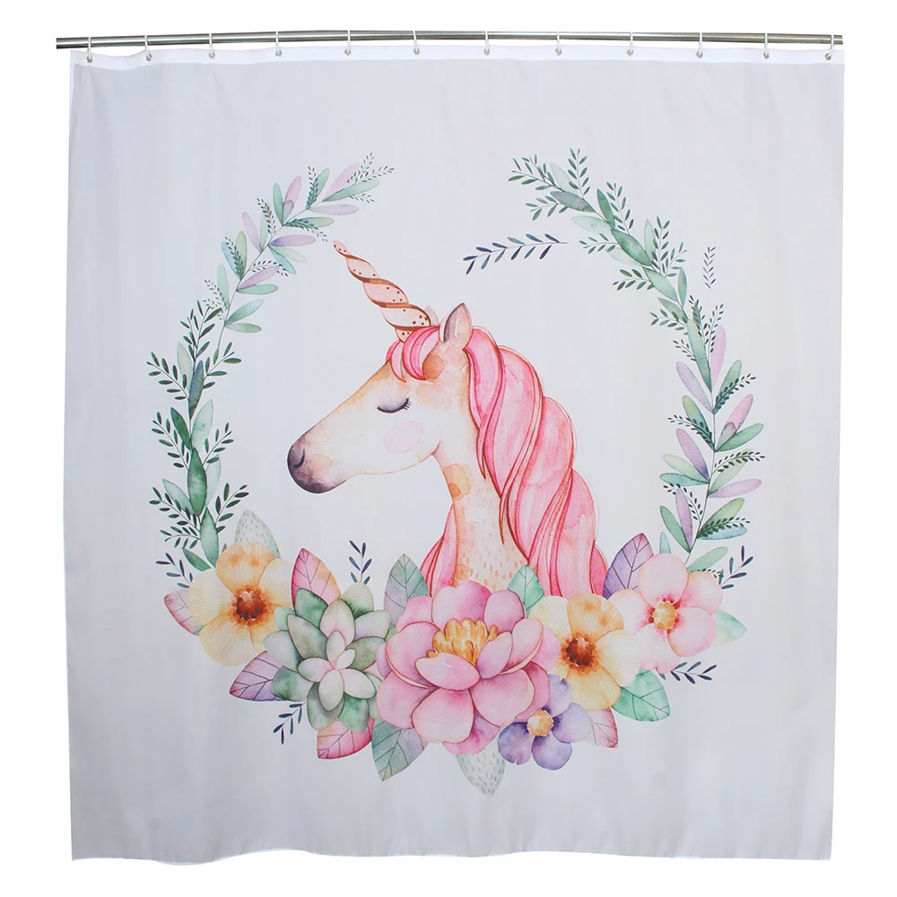 Полиэстеровая занавеска Happy Tree с изображением единорога и цветов