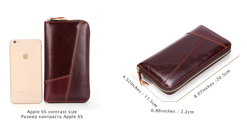 Brand Genuine Cowhide Leather Portomonee Vintage Zipper Male Wallet Wristlets Men Long Phone Clutch with Coin Purse Pocket
