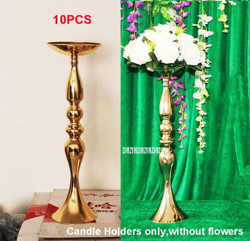

10pcs Gold Metal Candle Holders 48cm Stand Flowers Vase Candlestick Road Lead Candelabra Centre Pieces Wedding Party