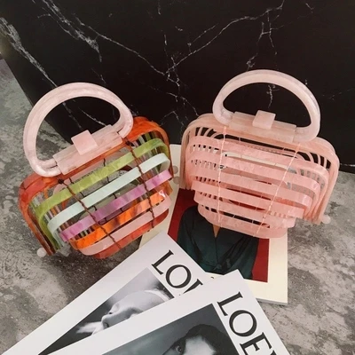 Новинка 2018 Пляжная акриловая сумка дамская популярные сумочки ажурная полумесяц