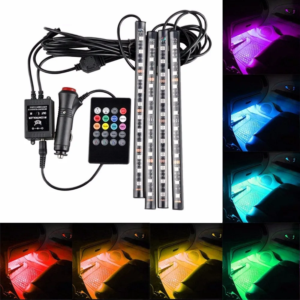 Светодиодный 4x Автомобильные светодиодные полосы света многоцветные RGB 5050 48 SMD атмосферная лампа для интерьера под приборной панелью комплект освещения ST522