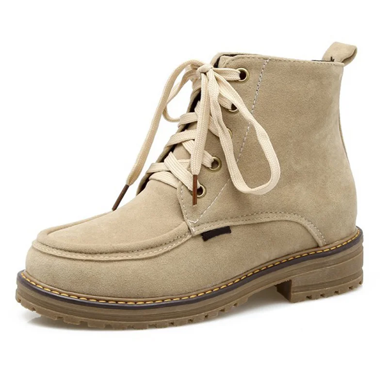 Осенне-зимние женские замшевые ботинки-мартинсы на шнурках повседневная женская
