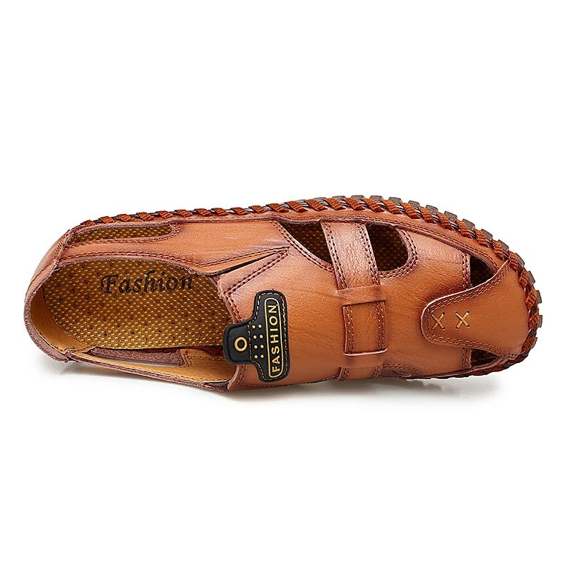 Сандалии мужские из натуральной кожи брендовые босоножки модные пляжные тапочки