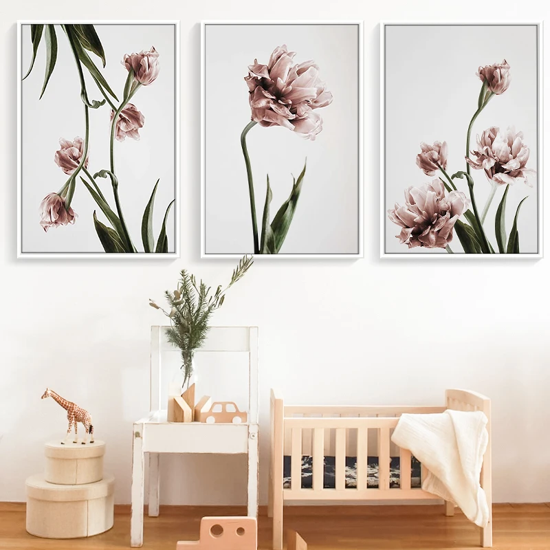 Nordic beauty life Pink Flowers Canvas Painting Romantic wall print Posters Pictures for Living Room Home Decor No Frame | Дом и сад
