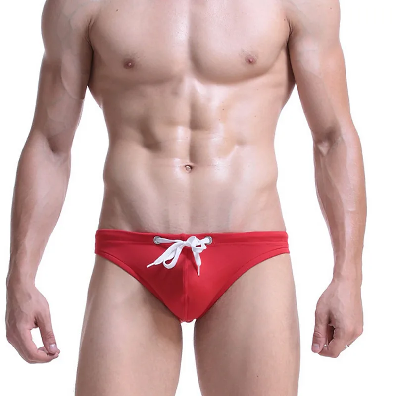 Летний мужской сексуальный купальник сплошной цвет на завязках мужские шорты