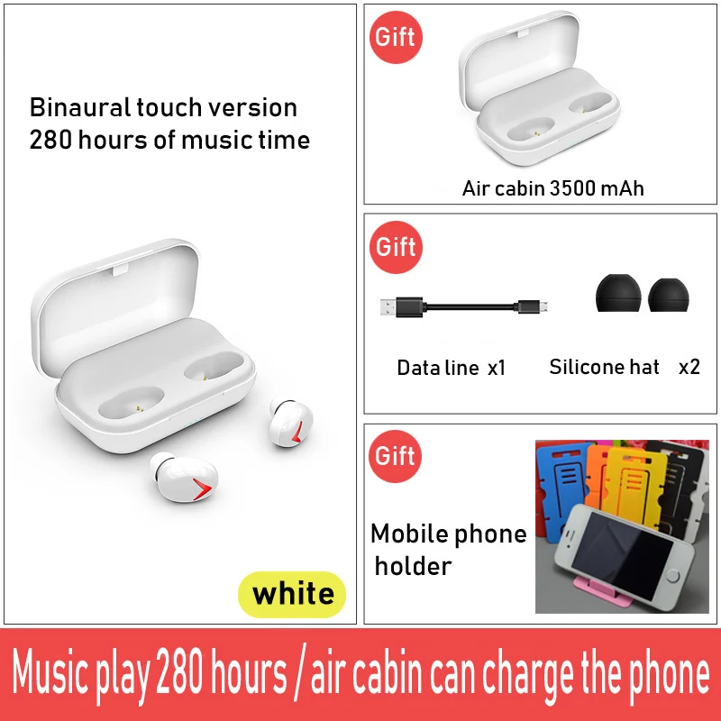 White -3500 mAh YUNAO TWS беспроводные Bluetooth наушники сенсорные наушники ln-ear беспроводные Bluetooth спортивные наушники зарядная коробка может заряжать ваш телефон - Цвет: White -3500 mAh