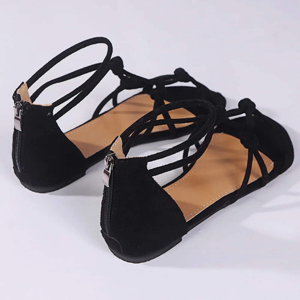 Женские сандалии на молнии плоской подошве удобная повседневная обувь римская